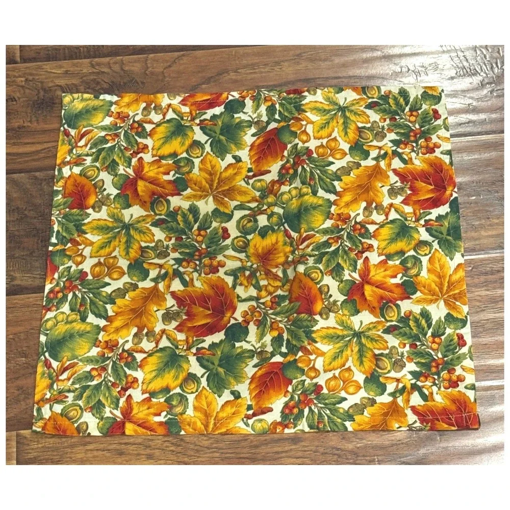 Vintage Handmade Fall Harvest Cloth Napkin Set 8 Autumn Leaves Nuts Thanksgiving